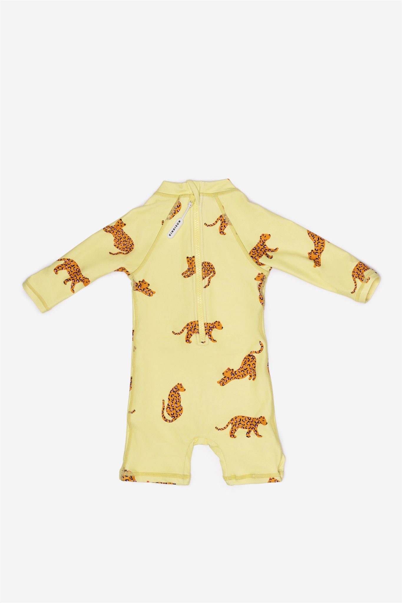 Baby Badeanzug - Gelb - Pink Leo – Leoparden - Rückansicht – von KINDISCH, UV-Schutz