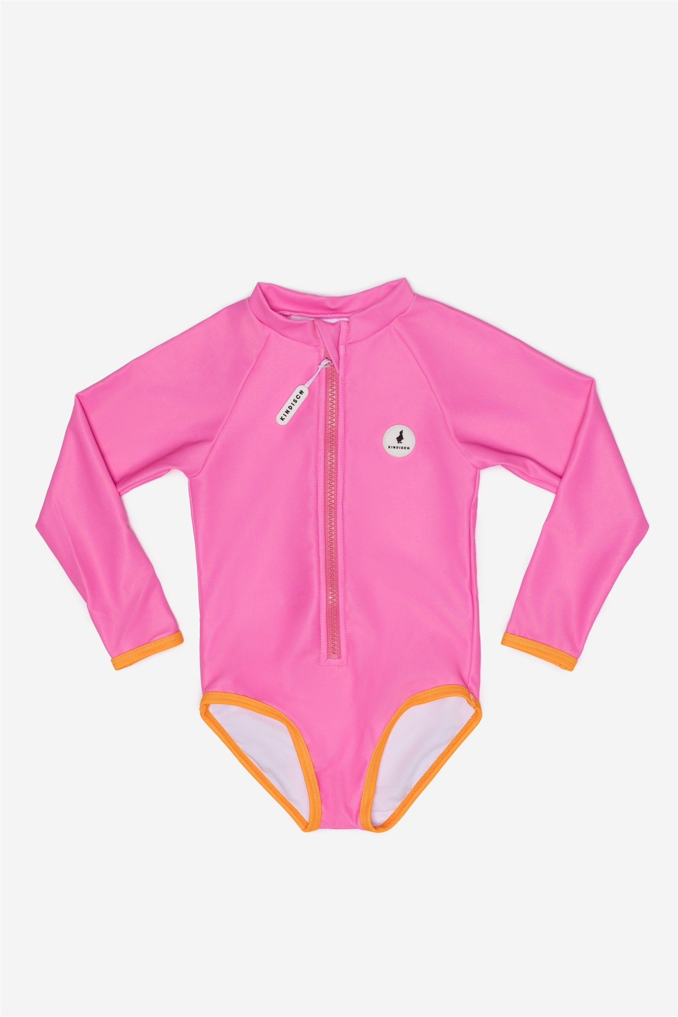 Girls Badeanzug langarm - Candy Pink – Vorderansicht – von KINDISCH, UV-Schutz