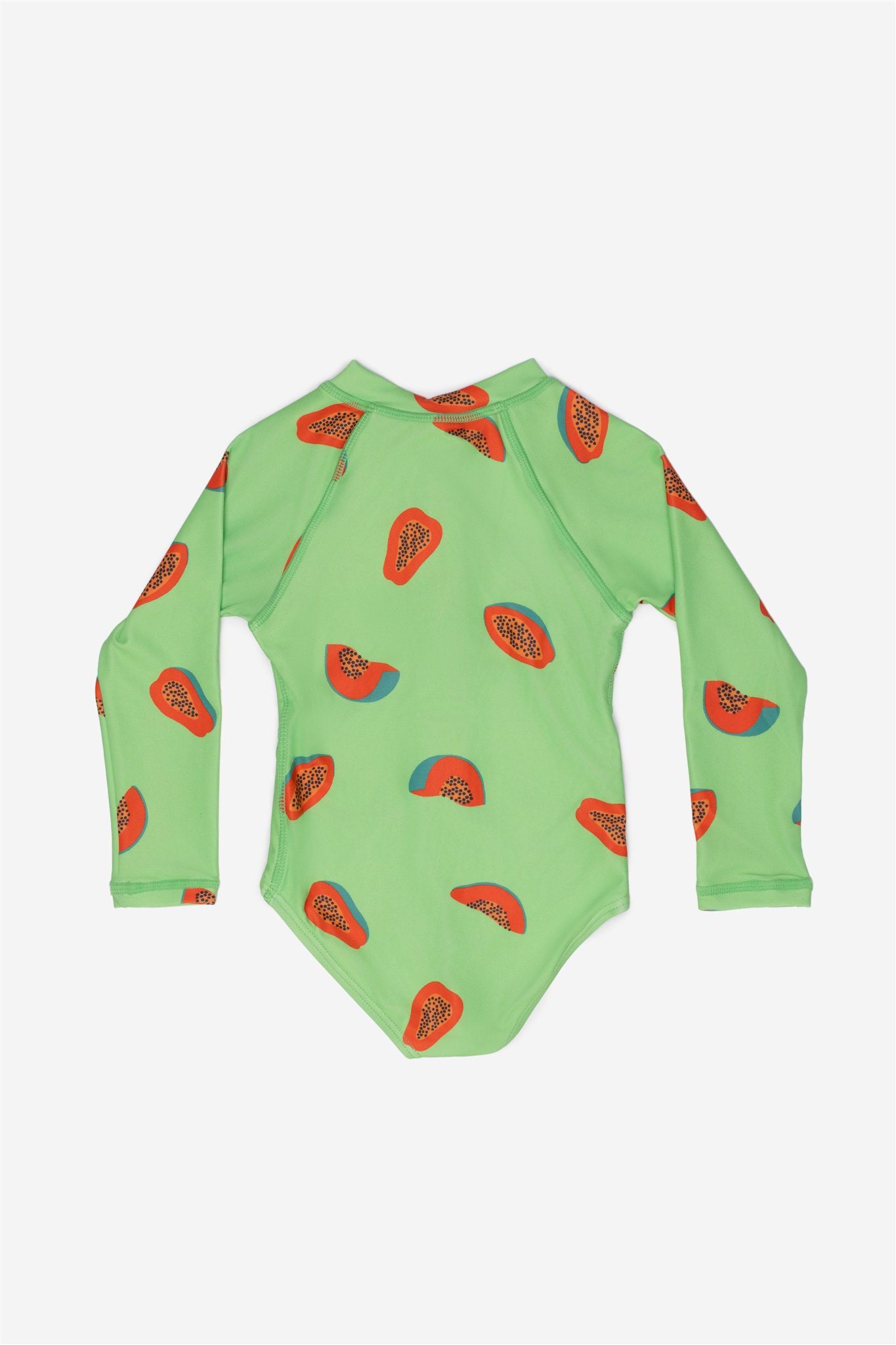 Girls Badeanzug langarm - Grün - Papaya – Rückansicht – von KINDISCH, UV-Schutz