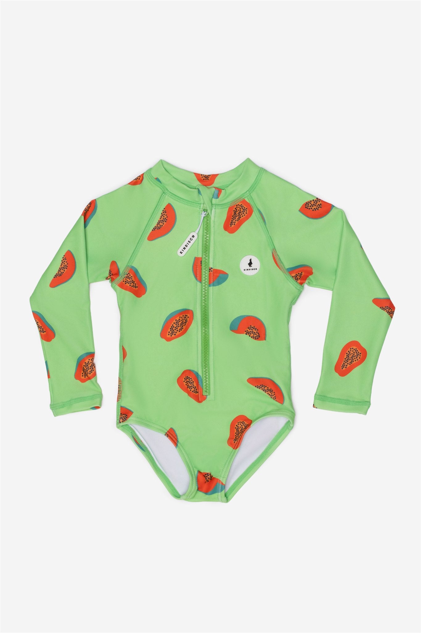 Girls Badeanzug langarm - Grün - Papaya – Vorderansicht – von KINDISCH, UV-Schutz