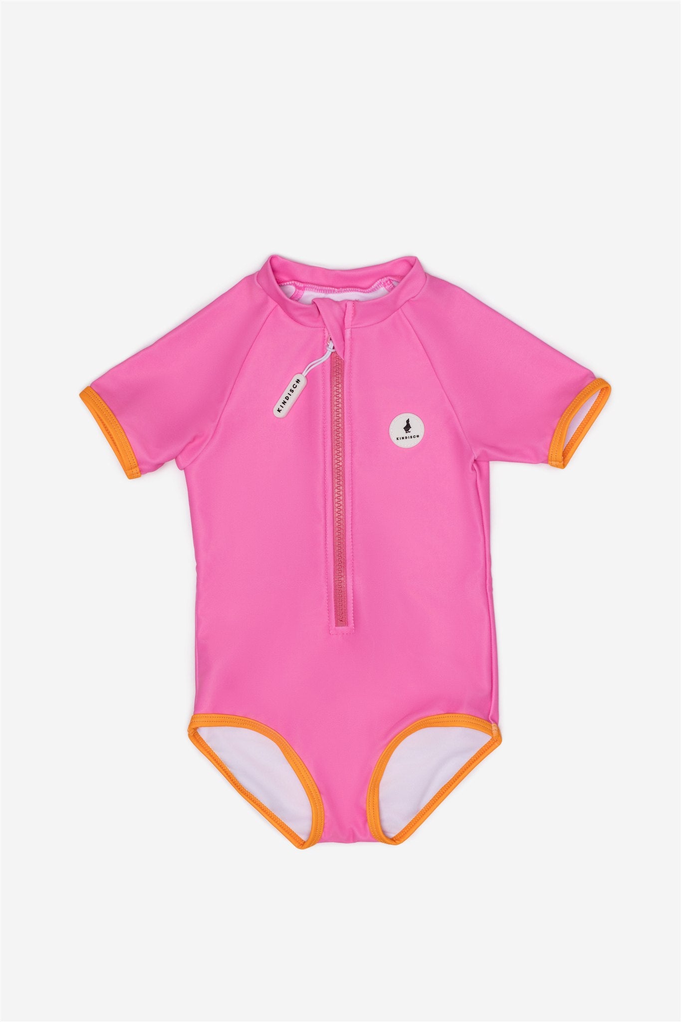 Girls Badeanzug kurzarm - Candy Pink – Vorderansicht – von KINDISCH, UV-Schutz
