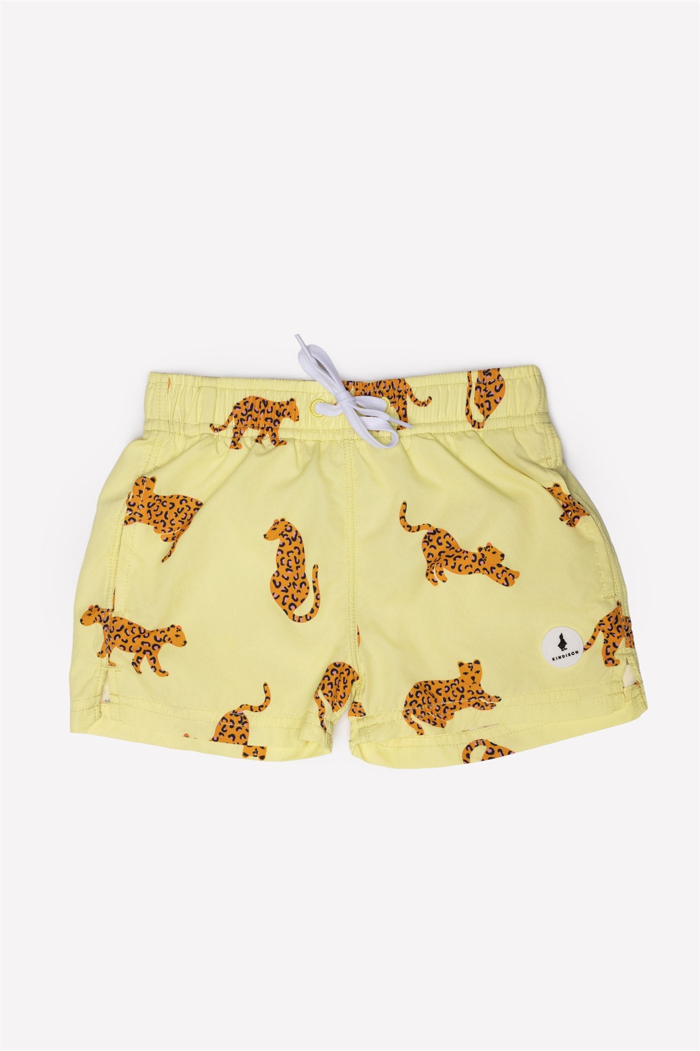 Gelbe Buben Badehose Pink Leo mit Leoparden für Jungs - von KINDISCH, UV-Schutz