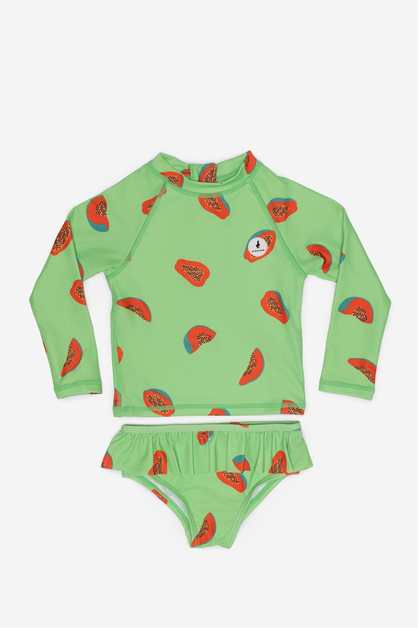 Girls 2-teiliger Badeanzug - Grün - Papaya – Vorderansicht – von KINDISCH, UV-Schutz