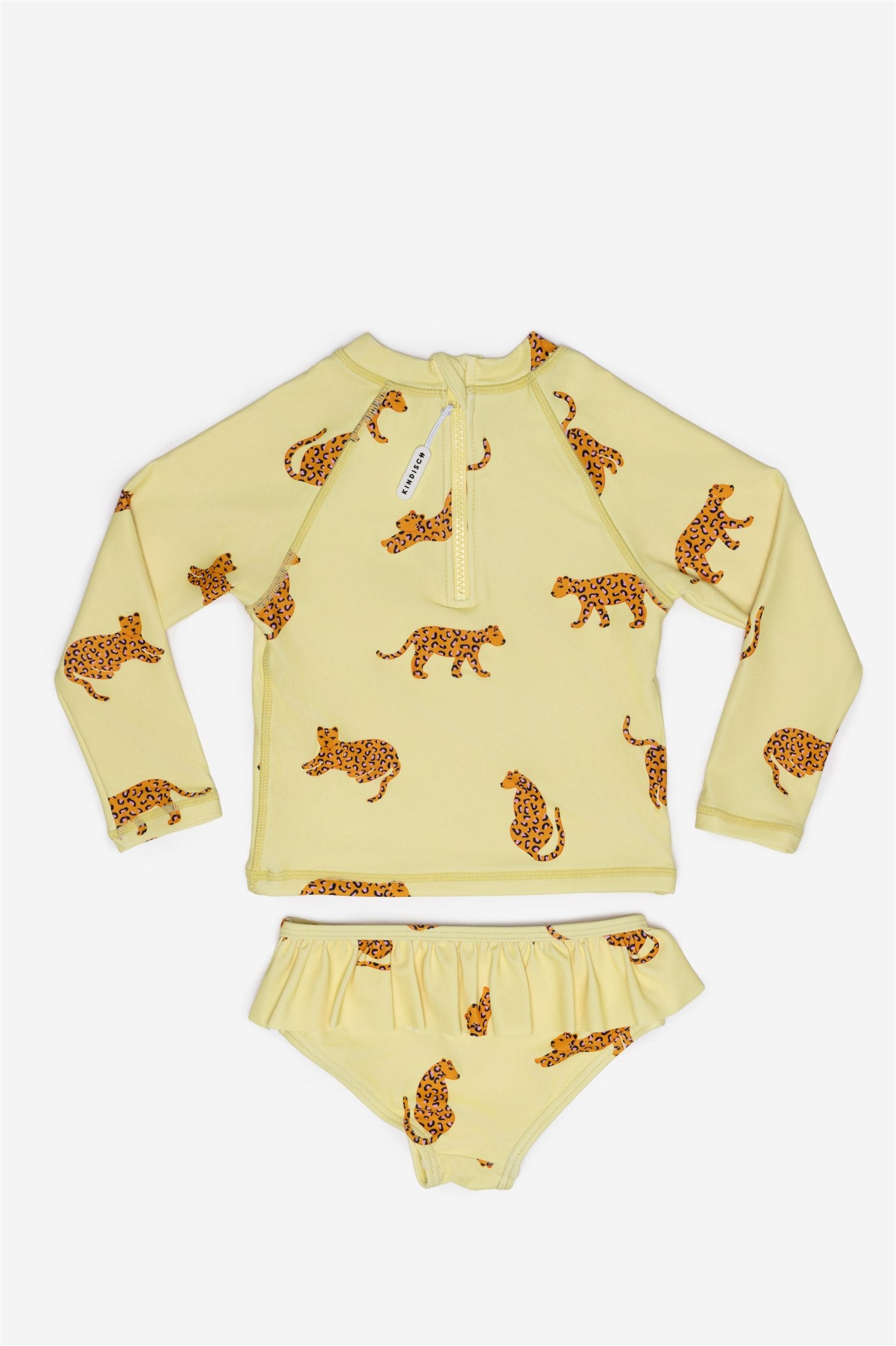 Gelber Baby Zweiteiler Badeanzug Pink Leo mit Leoparden – von KINDISCH, UV-Schutz