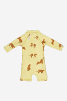 Baby Badeanzug - Gelb - Pink Leo – Leoparden - Rückansicht – von KINDISCH, UV-Schutz