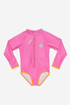 Girls Badeanzug langarm - Candy Pink – Vorderansicht – von KINDISCH, UV-Schutz