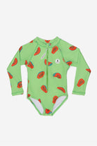 Girls Badeanzug langarm - Grün - Papaya – Vorderansicht – von KINDISCH, UV-Schutz