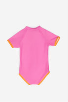 Girls Badeanzug kurzarm - Candy Pink – Rückansicht – von KINDISCH, UV-Schutz