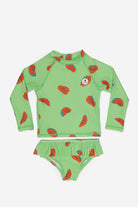 Girls 2-teiliger Badeanzug - Grün - Papaya – Vorderansicht – von KINDISCH, UV-Schutz