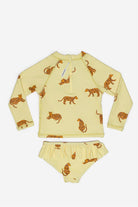 Gelber Baby Zweiteiler Badeanzug Pink Leo mit Leoparden – von KINDISCH, UV-Schutz